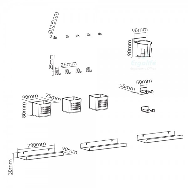 Phụ kiện bảng treo đồ, kệ treo đồ Pegboard