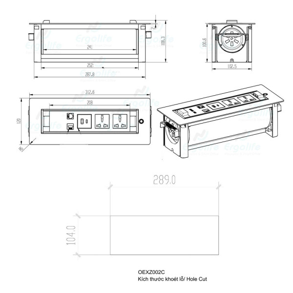 Ổ Cắm Điện Âm Bàn OEXZ002